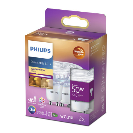 toegang Imperialisme goedkeuren Philips LED spot dimbaar 50W GU10 warmwit, 2 stuks - Bouwmaat